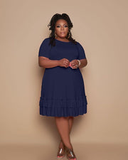 Back to Basics Short Sleeve Round Neck Ruffle Hem Dress