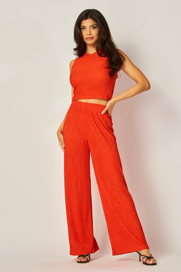 Crinkle Textured Cropped Top 2pc Loungewear Set