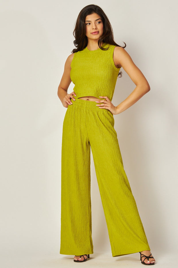 Crinkle Textured Cropped Top 2pc Loungewear Set