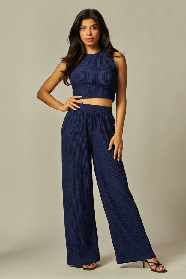 Crinkle Textured Cropped Top 2pc Loungewear Set