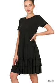 Back to Basics Short Sleeve Round Neck Ruffle Hem Dress