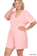 Plus Drop Shoulder V-Neck Romper