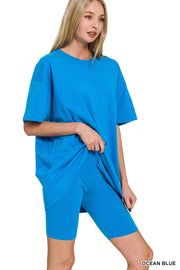 Cotton Round Neck Top & Biker Shorts Set