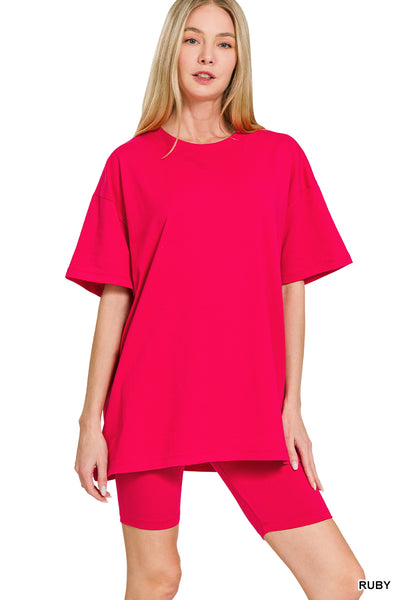 Cotton Round Neck Top & Biker Shorts Set