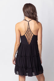 Woven Lattice Open Back Ruffle Mini Dress