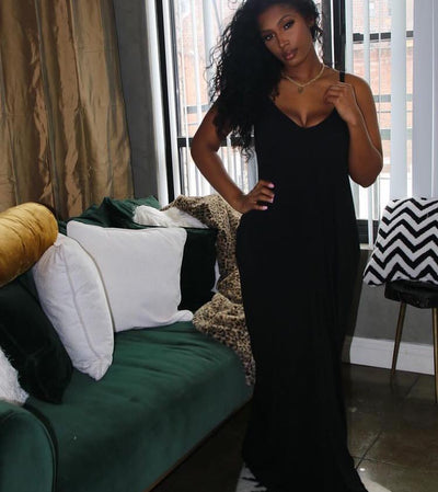 Back to Basics V-Neck Cami Maxi Dress with Side Pockets