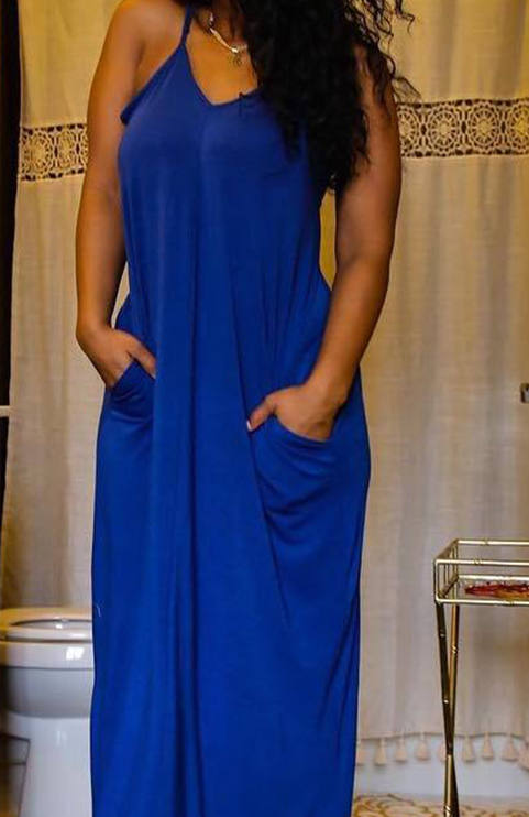 Back to Basics V-Neck Cami Maxi Dress with Side Pockets